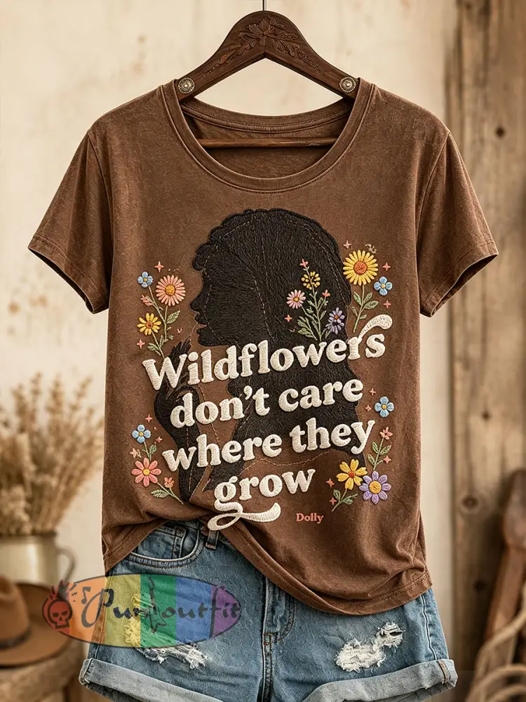 Women’s ’wildflowers don’t care where they grow’ T-shirts - Brown · S