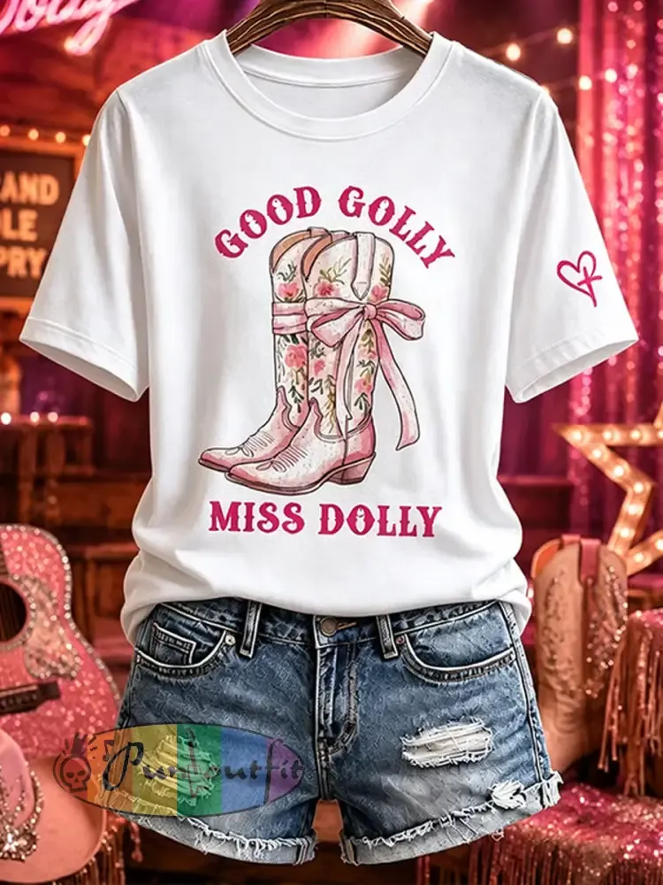 Women’s Rip Country Music Lover Queen of Country Printed short-sleeved T-shirt - White · S