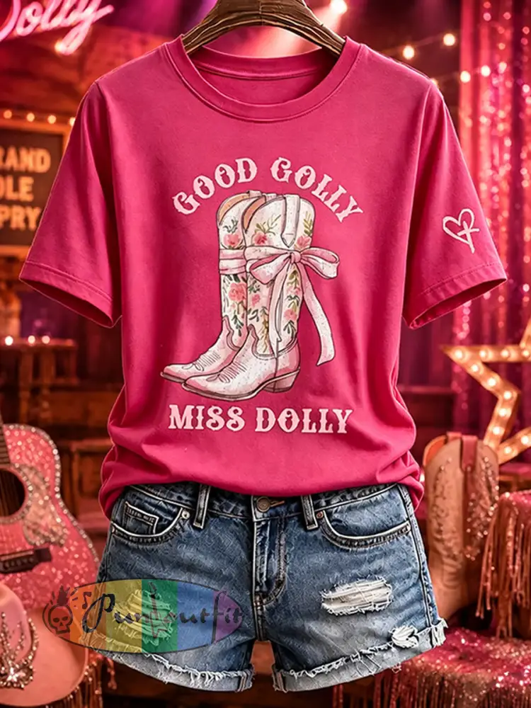 Women’s Rip Country Music Lover Queen of Country Printed short-sleeved T-shirt - Rose Red · S