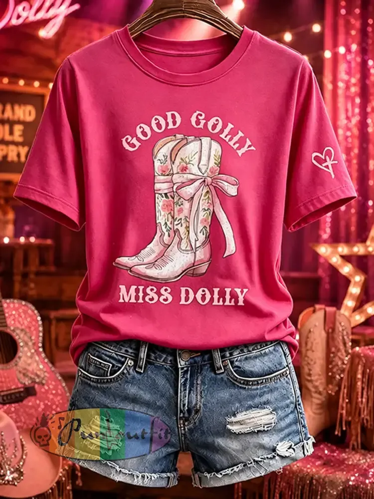 Women’s Rip Country Music Lover Queen of Country Printed short-sleeved T-shirt - Rose Red · S