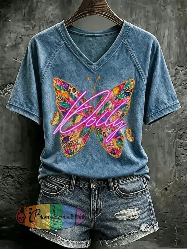 Women’s Country Music Print Casual T-Shirt - Blue · S
