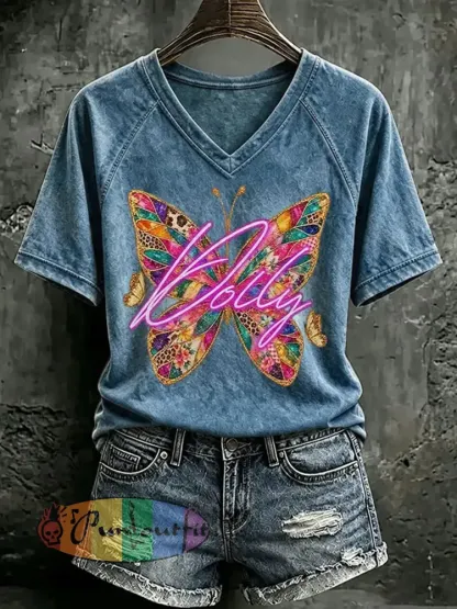 Women’s Country Music Print Casual T-Shirt - Blue · S