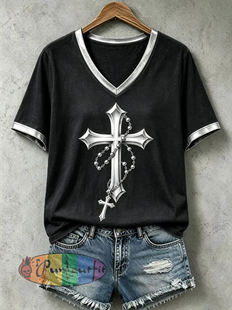 Women’s Gothic Cross T-Shirt - Black · S