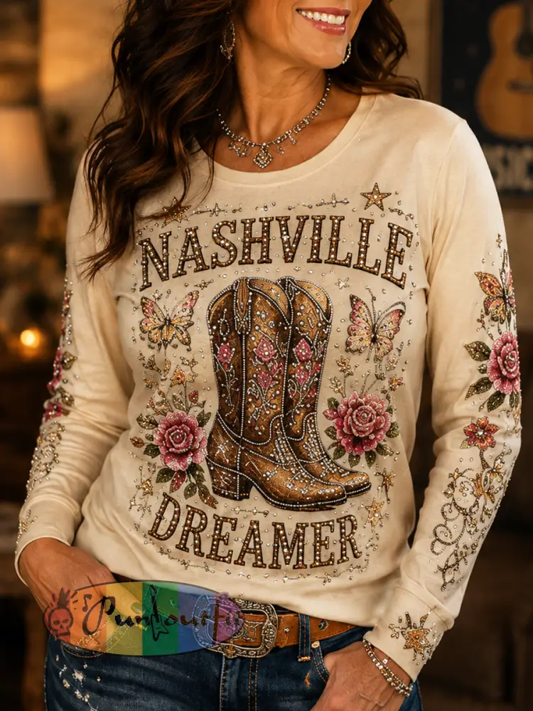 Women’s Retro Cowgirlcore Dolly Parton Long-Sleeve T-Shirt - Apricot · S
