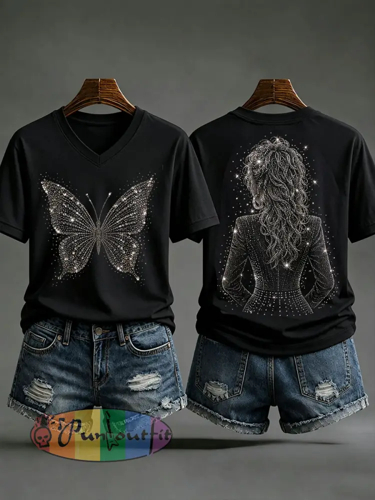Women’s Rip Country Music Queen Printed Short-sleeved T-shirt - Black · S