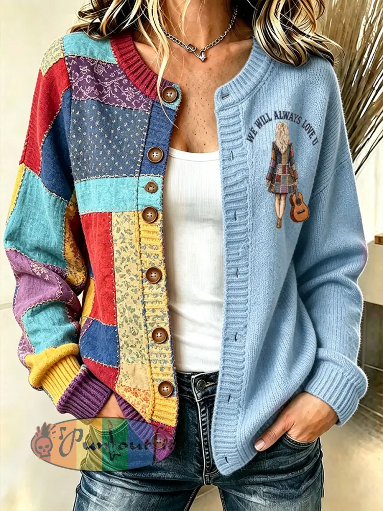 Women’s Rip Country Music Lover Queen of Country Printed Cardigan-Style Knit Jacket - Sky Blue · S