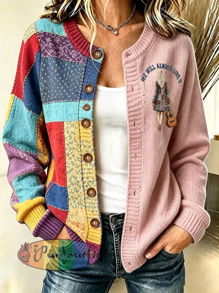 Women’s Rip Country Music Lover Queen of Country Printed Cardigan-Style Knit Jacket - Pink · S