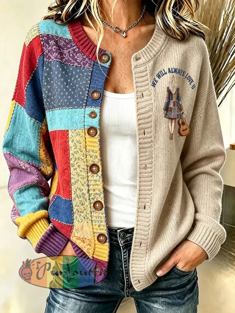 Women’s Rip Country Music Lover Queen of Country Printed Cardigan-Style Knit Jacket - Apricot · S
