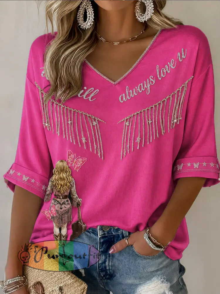 Women’s Rip Country Music Lover Queen of Country Printed T-shirt - Pink · S