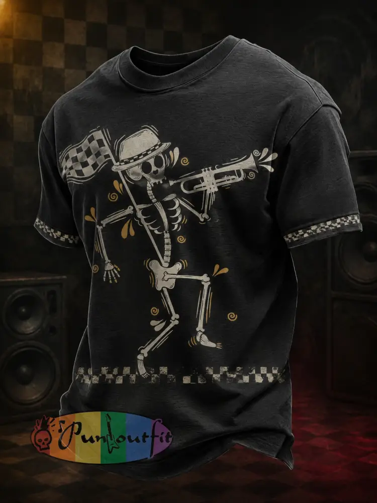 Men’s Ska Revival Style Printed T-shirt - Black · S