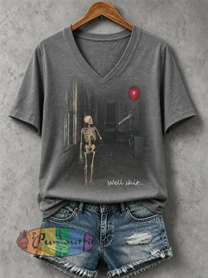 Women’s Well Shit Skull T-shirt - Gray · S