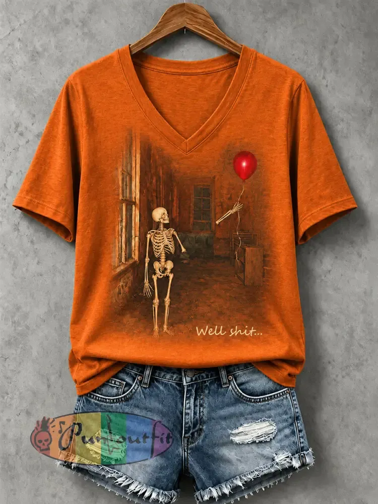 Women’s Well Shit Skull T-shirt - Orange · S