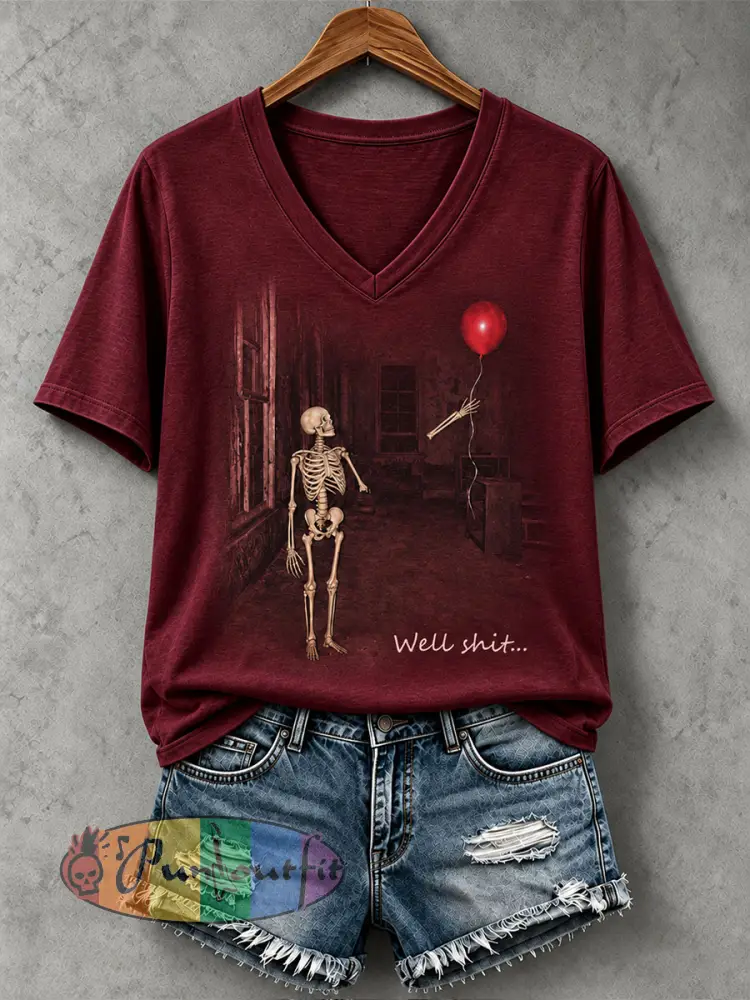 Women’s Well Shit Skull T-shirt - Wine Red · S