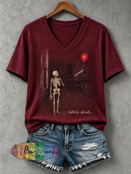 Women’s Well Shit Skull T-shirt - Wine Red · S