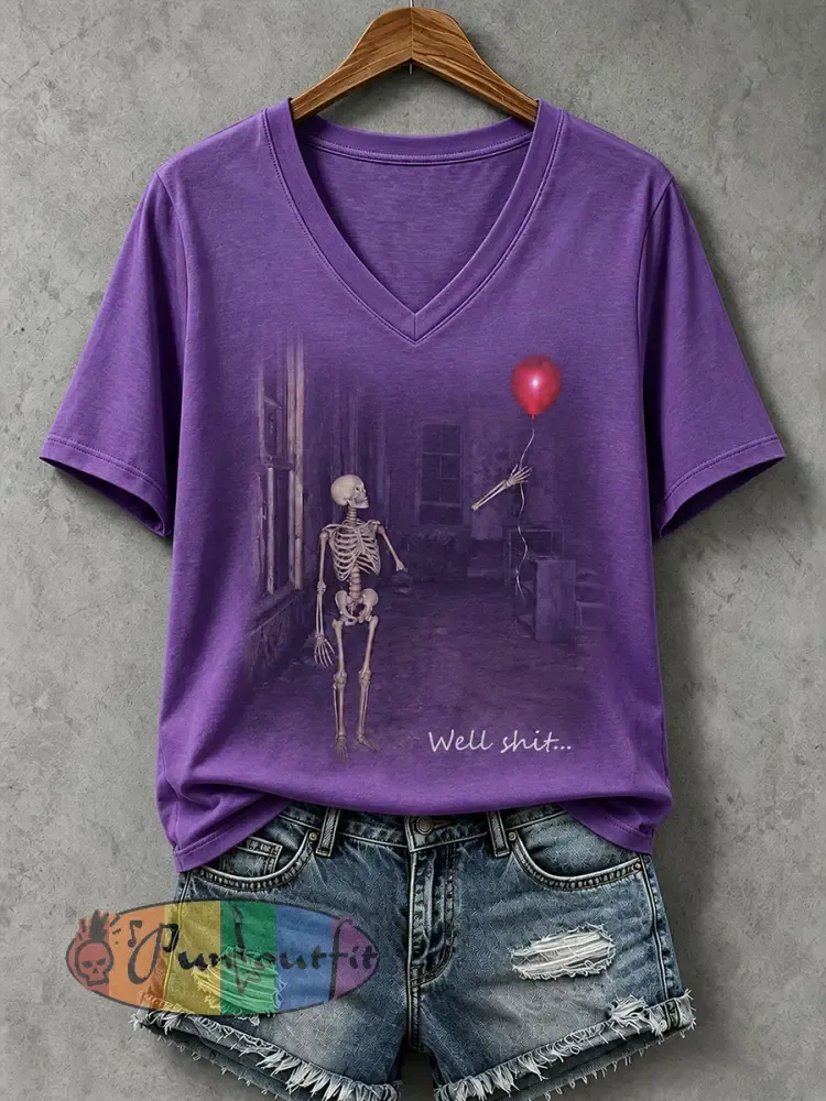 Women’s Well Shit Skull T-shirt - Purple · S
