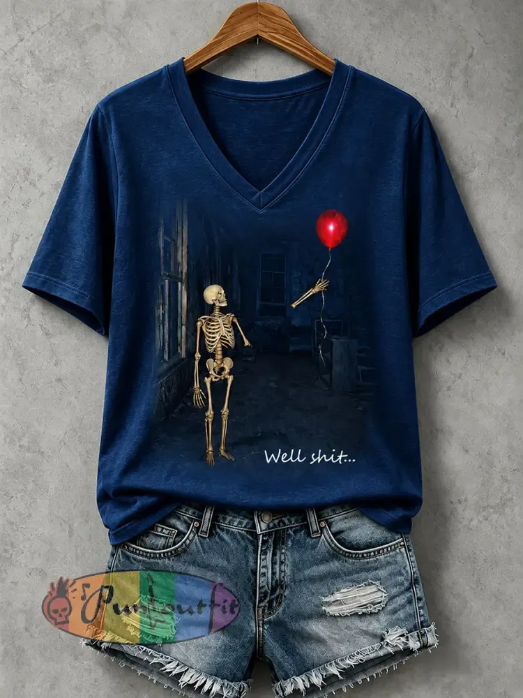 Women’s Well Shit Skull T-shirt - Blue · S