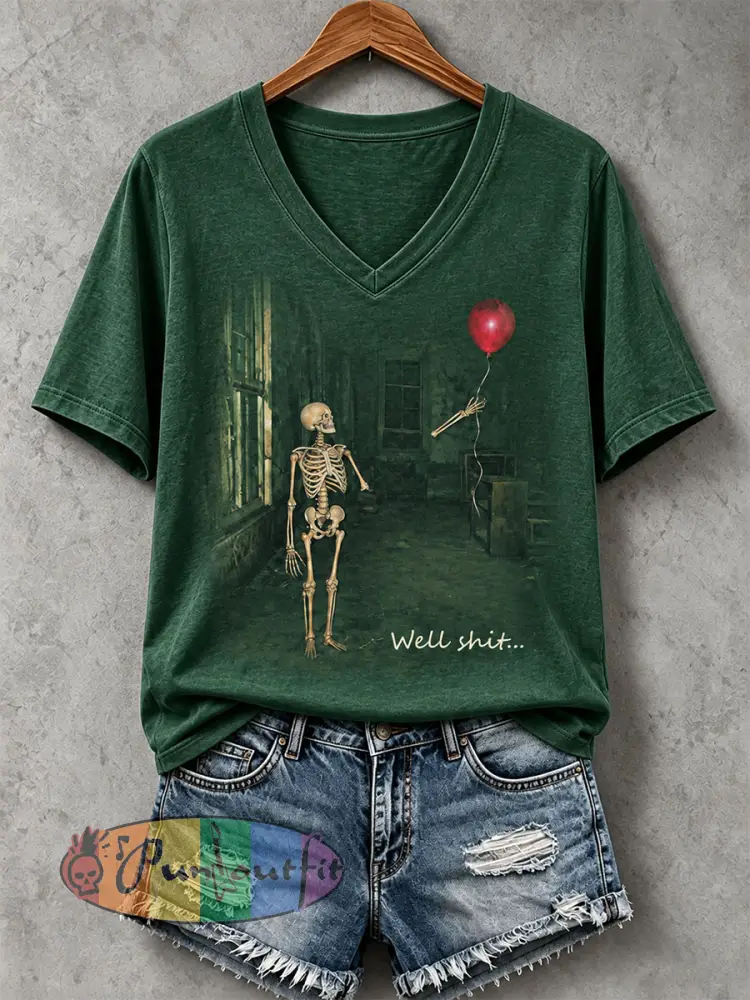 Women’s Well Shit Skull T-shirt - Green · S