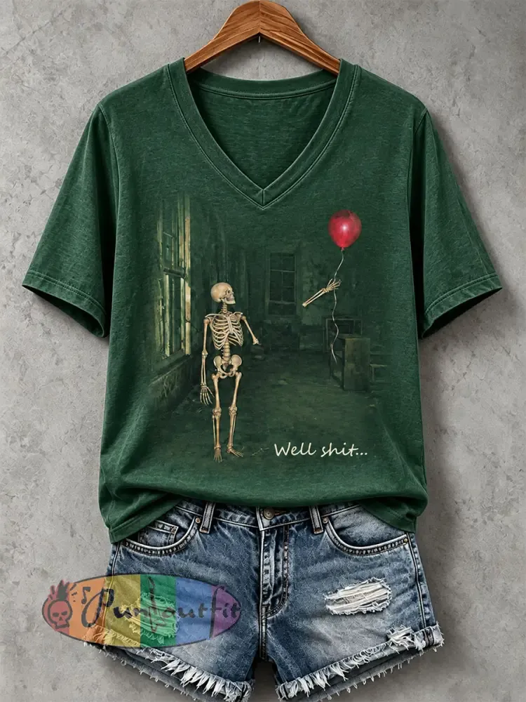 Women’s Well Shit Skull T-shirt - Green · S