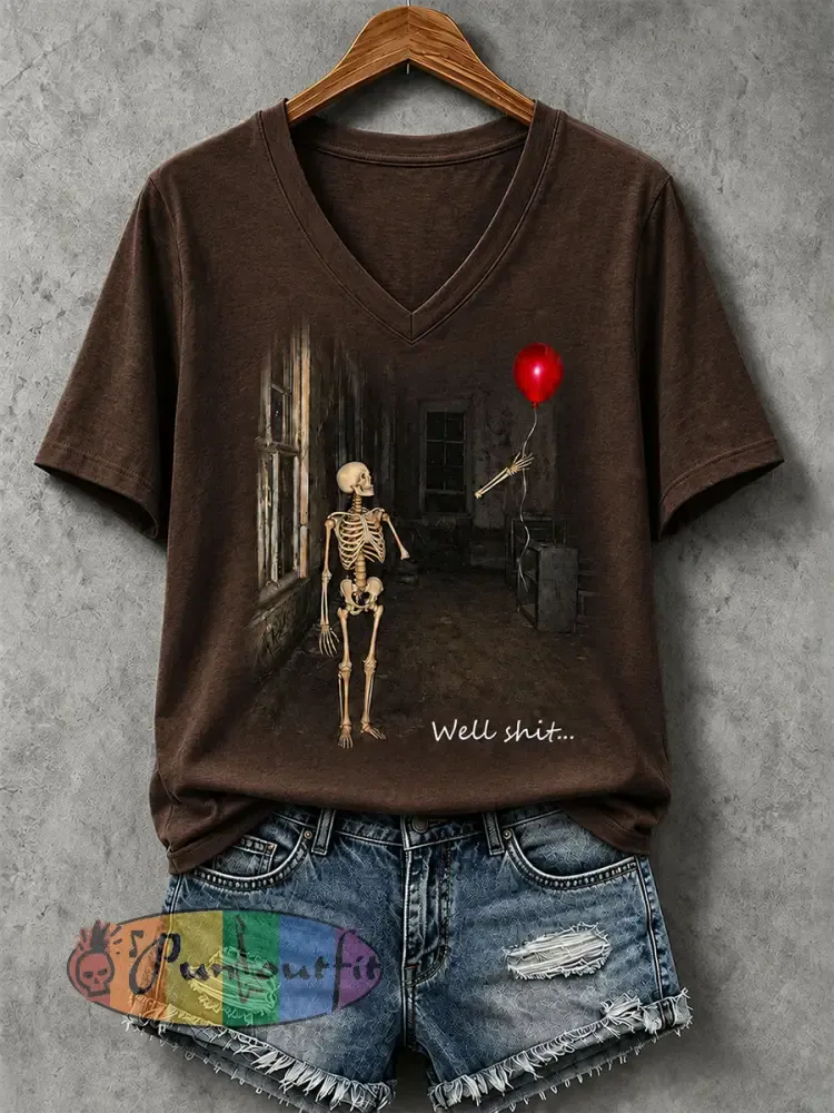 Women’s Well Shit Skull T-shirt - Brown · S