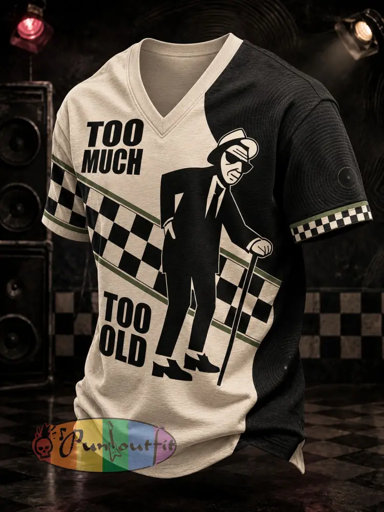 Men’s Ska Revival Style Printed V-neck T-shirt - As picture · S