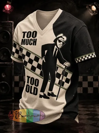Men’s Ska Revival Style Printed V-neck T-shirt - As picture · S