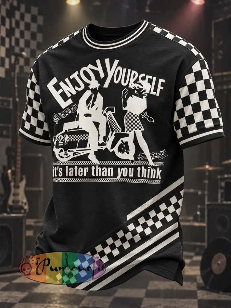 Men’s Ska Revival Style Printed Short Sleeves T-shirt - Black · S