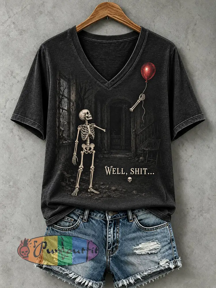 Women’s Funny Skeleton T-Shirt - Black · S