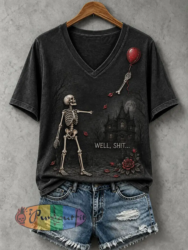Women’s Funny Skeleton T-Shirt - Black · S