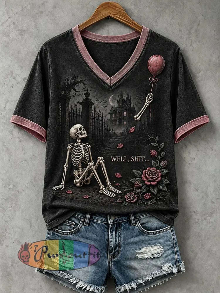 Women’s Funny Skeleton T-Shirt - Black · S
