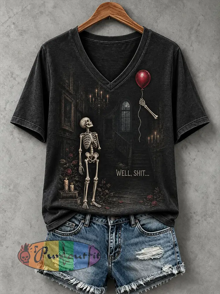 Women’s Funny Skeleton T-Shirt - Black · S