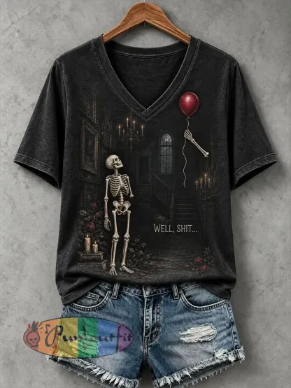 Women’s Funny Skeleton T-Shirt - Black · S
