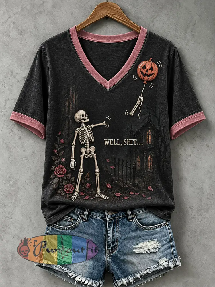 Women’s Funny Skeleton T-Shirt - Black · S