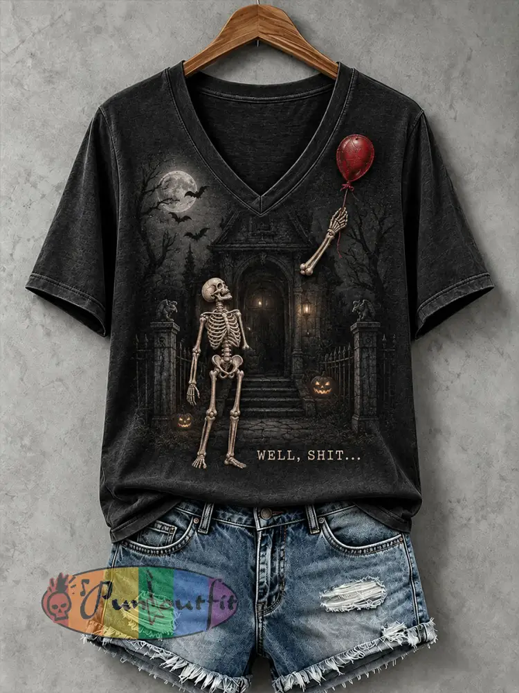 Women’s Funny Skeleton T-Shirt - Black · S