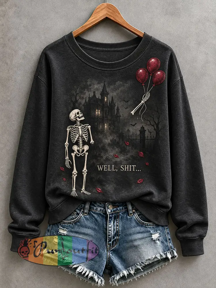 Women’s Funny Skeleton Sweatshirt - Black · S