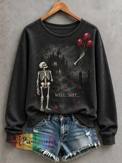 Women’s Funny Skeleton Sweatshirt - Black · S