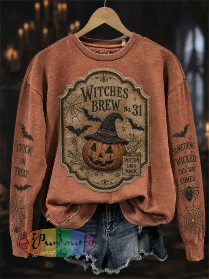 Women’s Vintage Halloween Witch’s Brew Gothic Print Sweatshirt - Orange · S