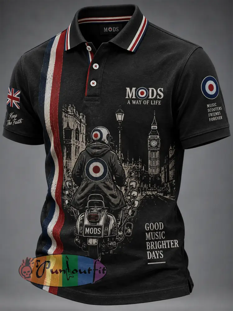 Men’s Mods Culture UK Music Lover Printed polo shirt - Black · S
