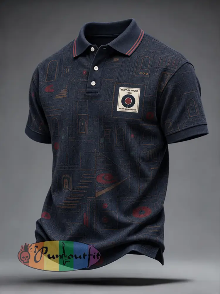 Men’s Mods Culture UK Music Lover Printed polo shirt - Navy Blue · S