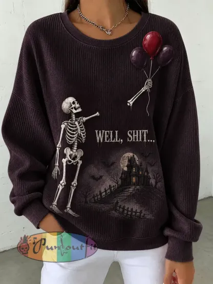 Women’s Funny Skeleton Sweatshirt - Deep Purple · S