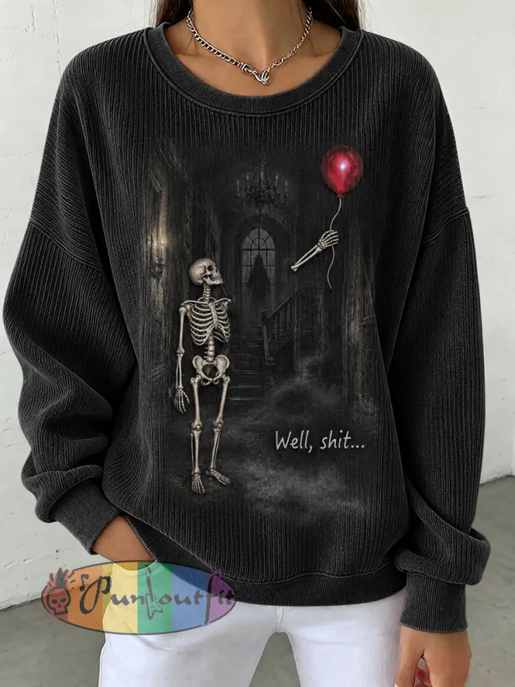 Women’s Funny Skeleton Sweatshirt - Black · S