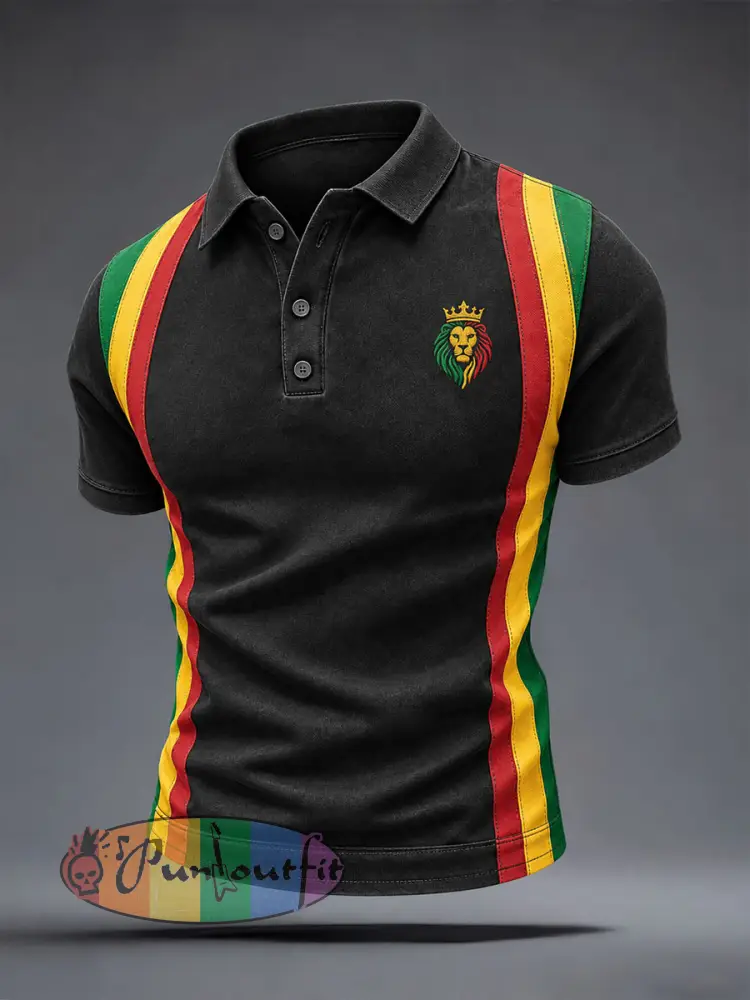 Men’s Reggae Inspired Polo Shirt - Black · S