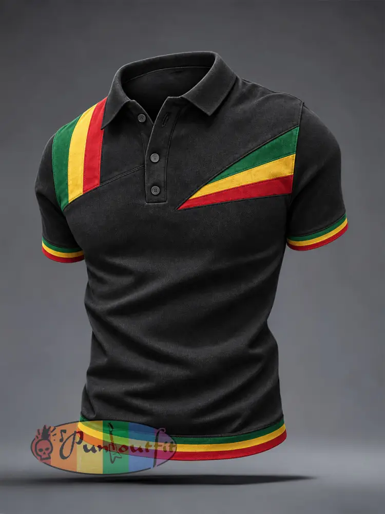 Men’s Reggae Inspired Polo Shirt - Black · S