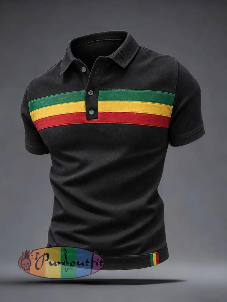 Men’s Reggae Inspired Polo Shirt - Black · S
