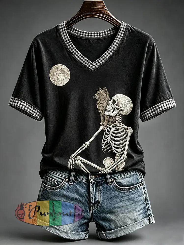 Women’s Funny Skeleton T-Shirt - Black · S