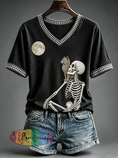 Women’s Funny Skeleton T-Shirt - Black · S