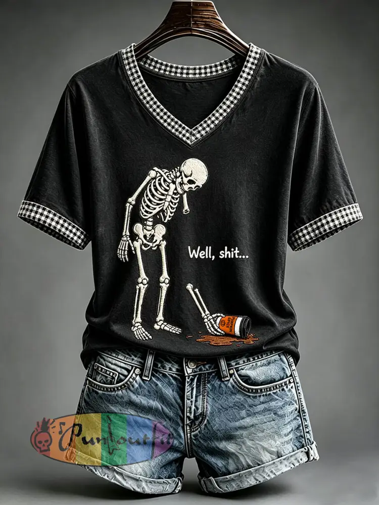 Women’s Funny Skeleton T-Shirt - Black · S