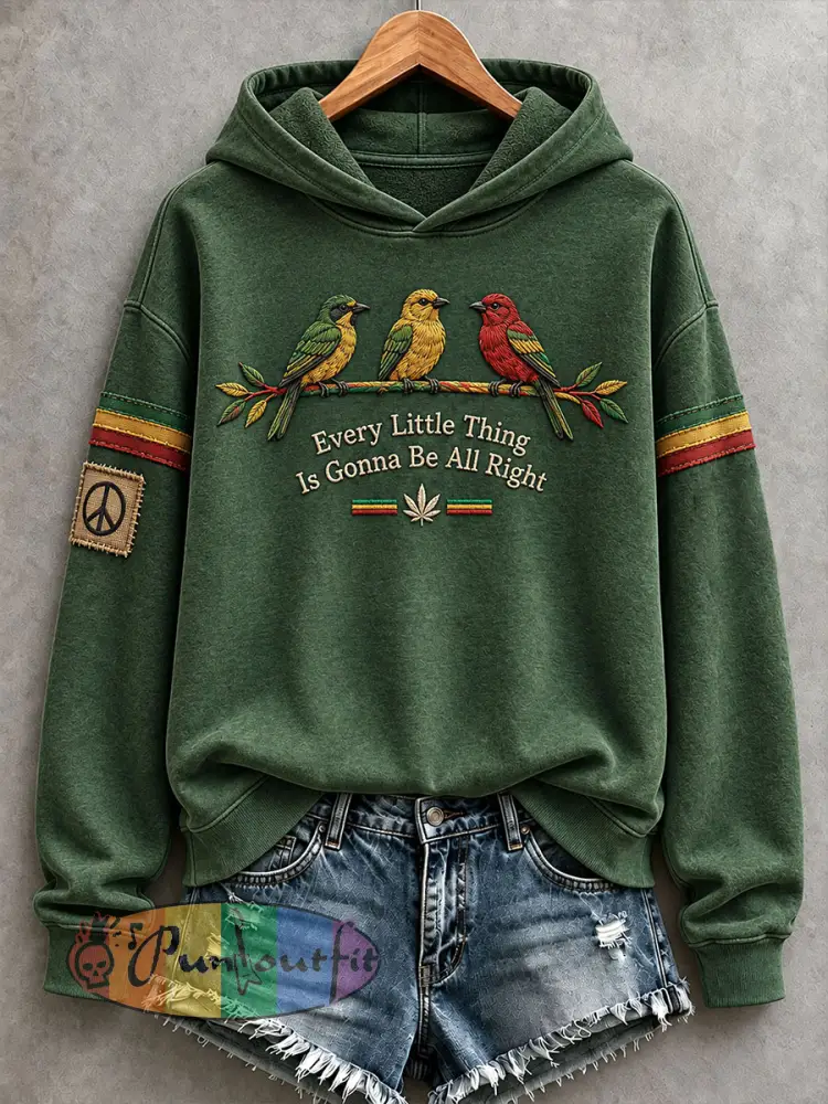 Women’s Every Little Thing Is Gonna Be All Right Hoodie - Dark Green · S