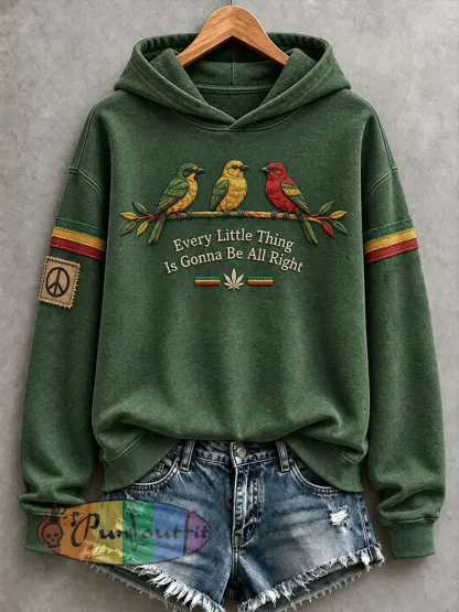 Women’s Every Little Thing Is Gonna Be All Right Hoodie - Dark Green · S