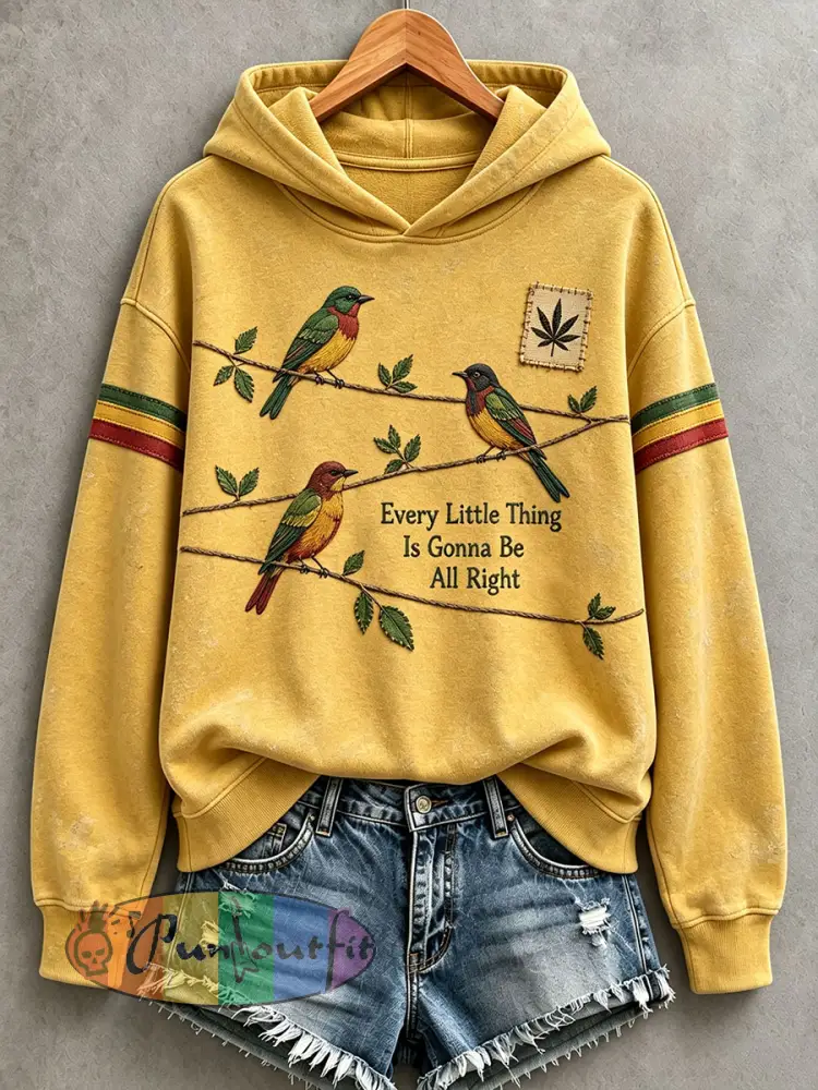 Women’s Every Little Thing Is Gonna Be All Right Hoodie - Yellow · S