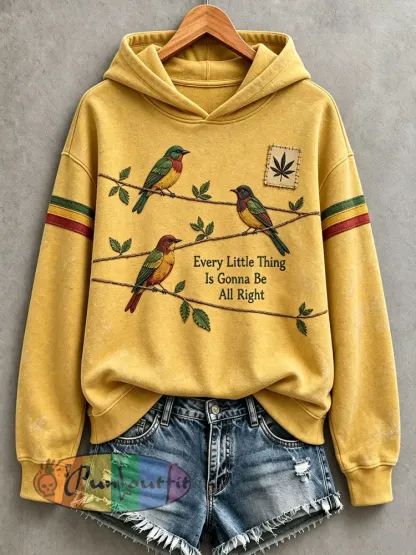 Women’s Every Little Thing Is Gonna Be All Right Hoodie - Yellow · S